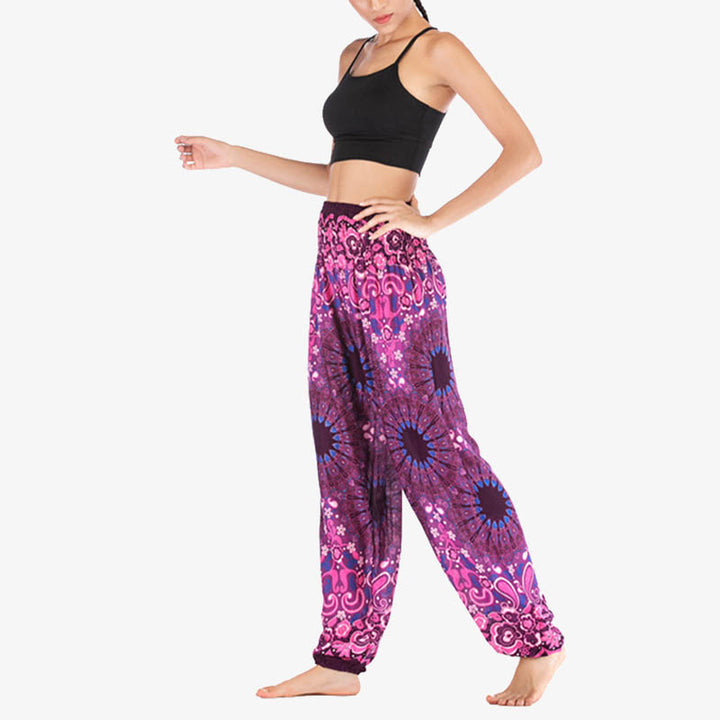 Buddha Stones Geometric Mandala Pattern Loose Harem Trousers High Waist Women's Yoga Pants - image 41