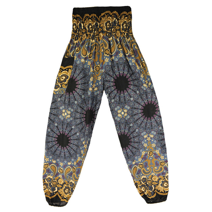 Buddha Stones Geometric Mandala Pattern Loose Harem Trousers High Waist Women's Yoga Pants