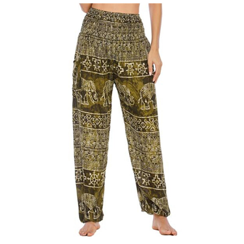 Buddha Stones Elephant Pattern Loose Casual Harem Trousers High Waist Women's Yoga Pants - Light Green Elephant-US2-8/10，UK/AU6-12/14，EU34-40/42 (F) - image 27