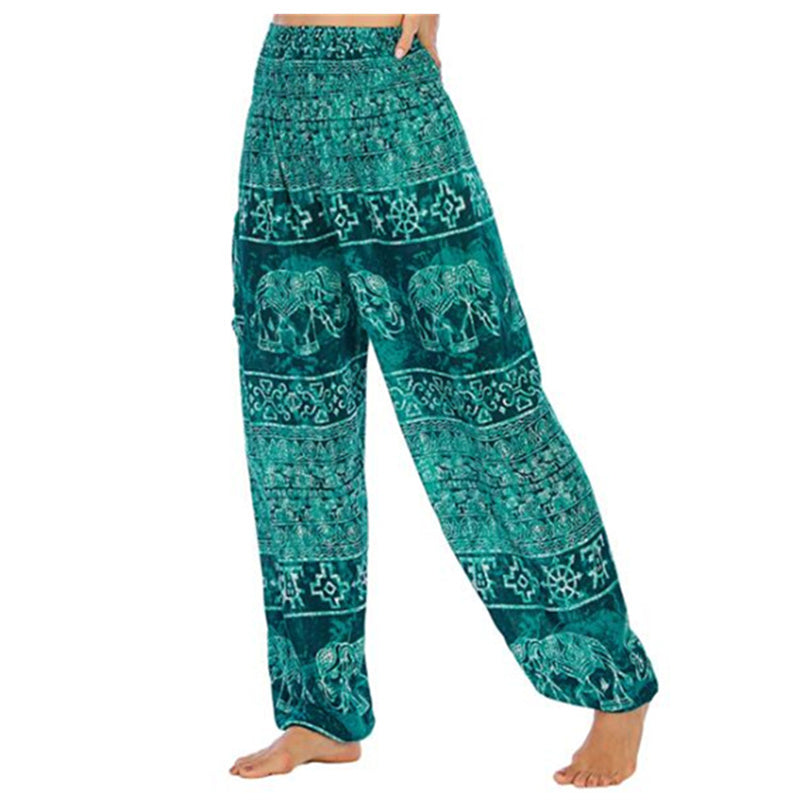 Buddha Stones Elephant Pattern Loose Casual Harem Trousers High Waist Women's Yoga Pants - Green Elephant-US2-8/10，UK/AU6-12/14，EU34-40/42 (F) - image 14