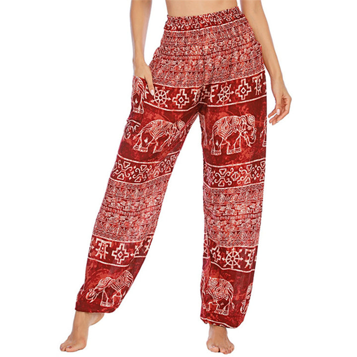 Buddha Stones Elephant Pattern Loose Casual Harem Trousers High Waist Women's Yoga Pants - Red Elephant-US2-8/10，UK/AU6-12/14，EU34-40/42 (F) - image 8