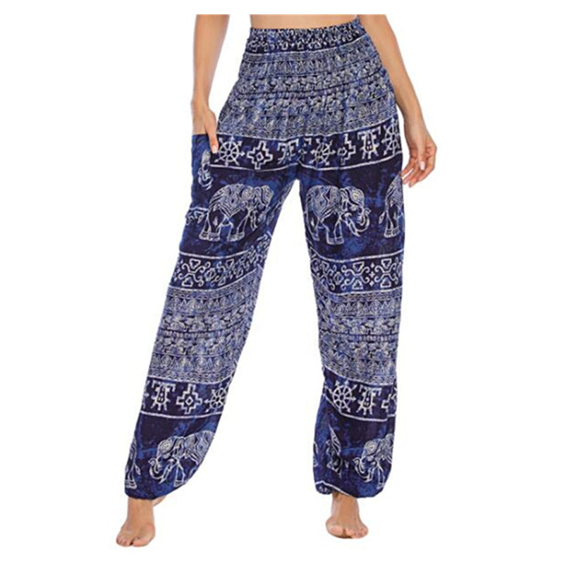 Buddha Stones Elephant Pattern Loose Casual Harem Trousers High Waist Women's Yoga Pants