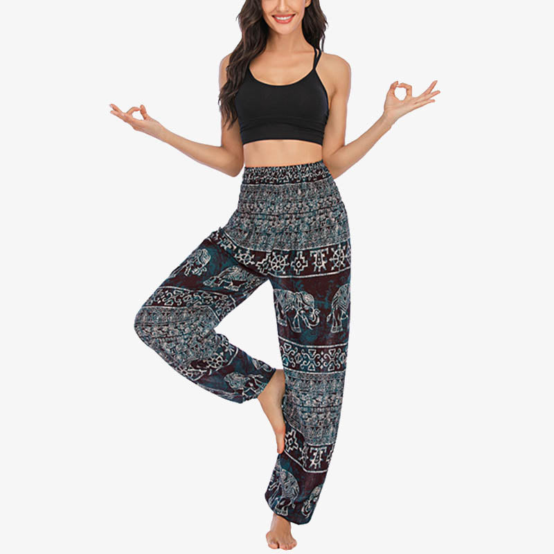 Buddha Stones Elephant Pattern Loose Casual Harem Trousers High Waist Women's Yoga Pants - image 4