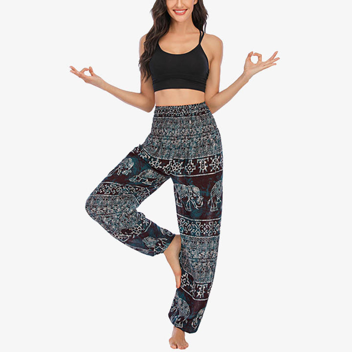 Buddha Stones Elephant Pattern Loose Casual Harem Trousers High Waist Women's Yoga Pants - image 4