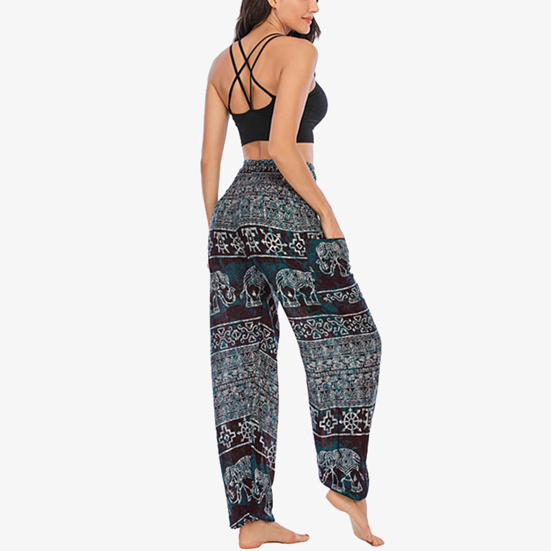 Buddha Stones Elephant Pattern Loose Casual Harem Trousers High Waist Women's Yoga Pants - image 7