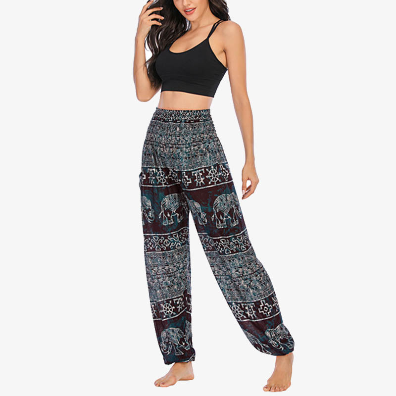 Buddha Stones Elephant Pattern Loose Casual Harem Trousers High Waist Women's Yoga Pants - image 5