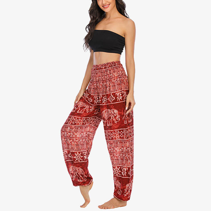 Buddha Stones Elephant Pattern Loose Casual Harem Trousers High Waist Women's Yoga Pants