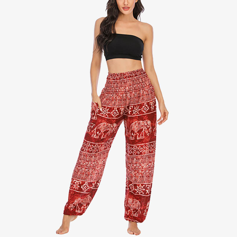 Buddha Stones Elephant Pattern Loose Casual Harem Trousers High Waist Women's Yoga Pants - image 12