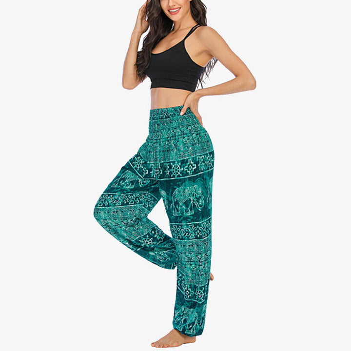 Buddha Stones Elephant Pattern Loose Casual Harem Trousers High Waist Women's Yoga Pants