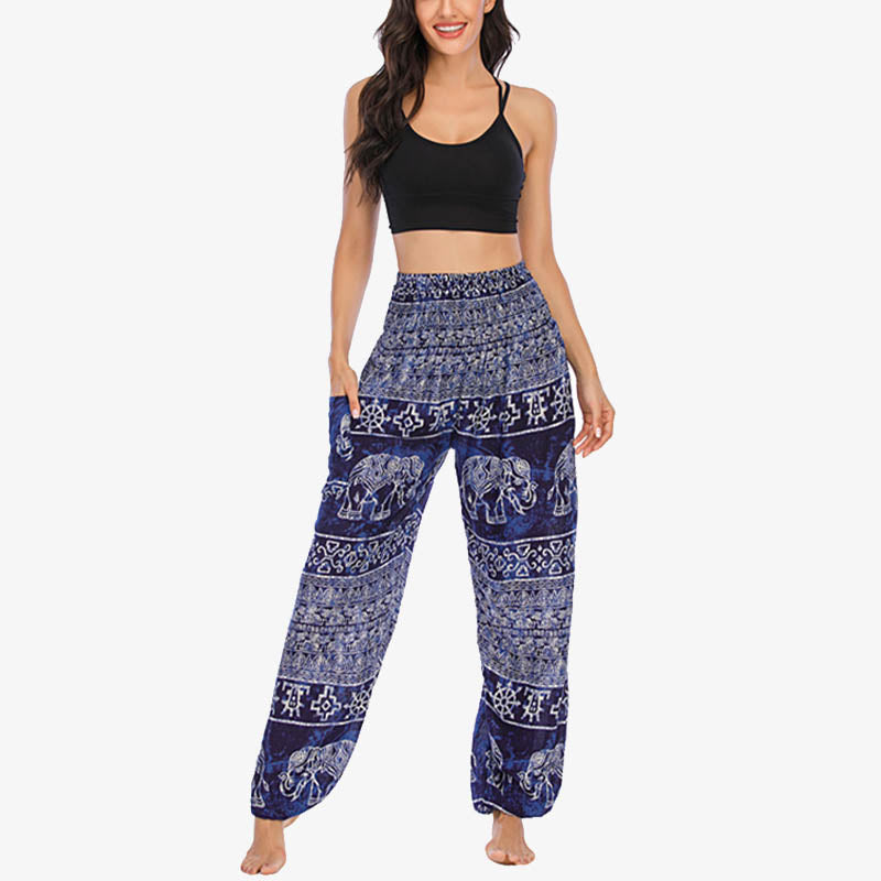 Buddha Stones Elephant Pattern Loose Casual Harem Trousers High Waist Women's Yoga Pants