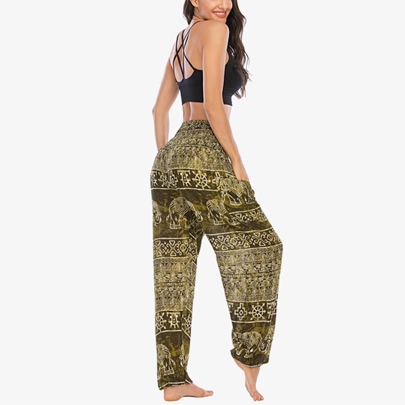 Buddha Stones Elephant Pattern Loose Casual Harem Trousers High Waist Women's Yoga Pants - image 30