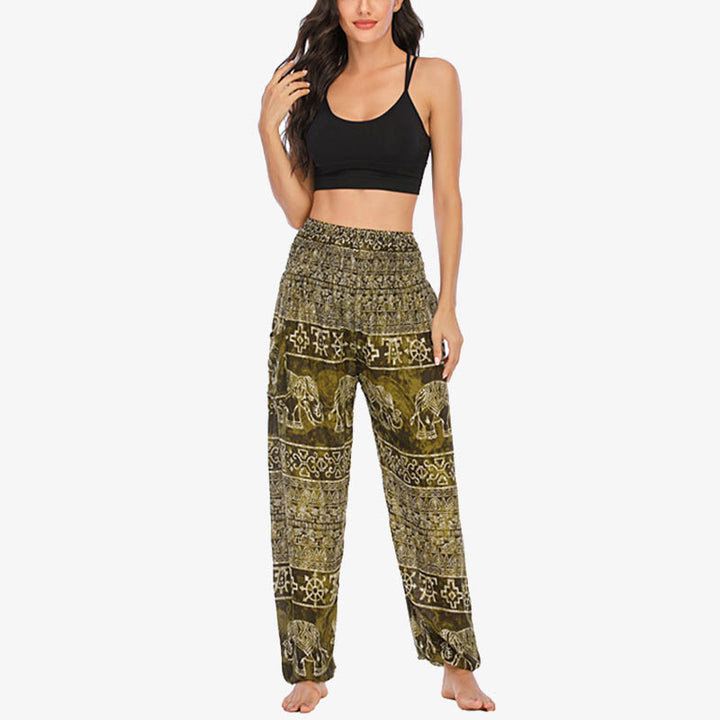 Buddha Stones Elephant Pattern Loose Casual Harem Trousers High Waist Women's Yoga Pants - image 28