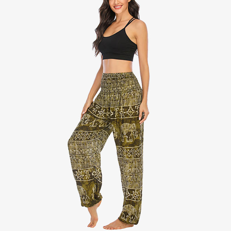 Buddha Stones Elephant Pattern Loose Casual Harem Trousers High Waist Women's Yoga Pants