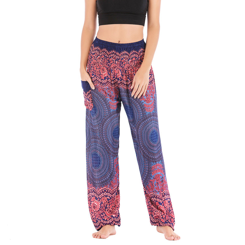 Buddha Stones Round Geometric Pattern Loose Casual Harem Trousers High Waist Women's Yoga Pants - Blue-US2-8/10，UK/AU6-12/14，EU34-40/42 (F) - image 29