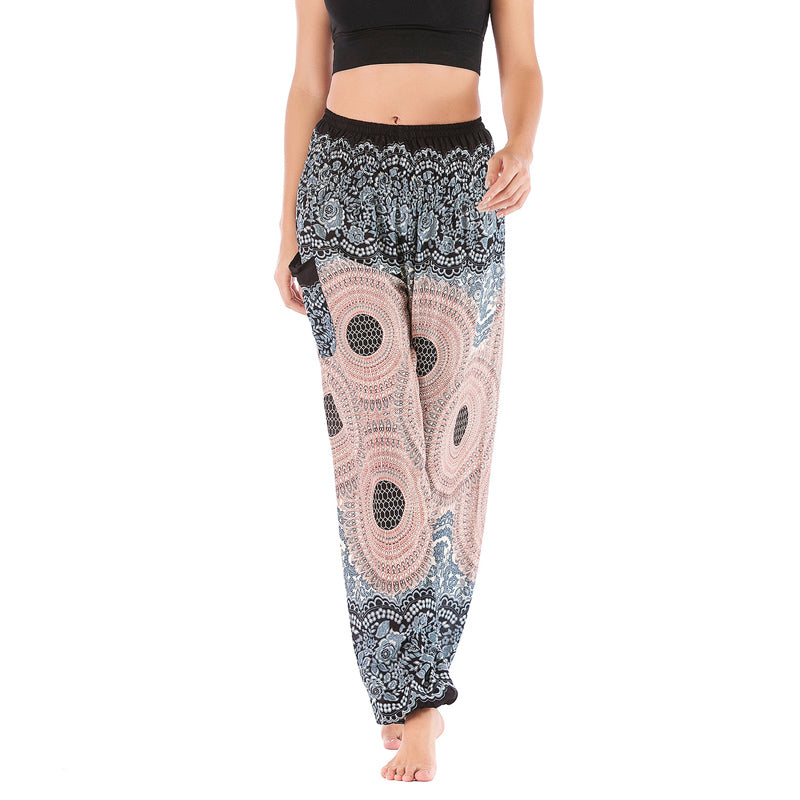 Buddha Stones Round Geometric Pattern Loose Casual Harem Trousers High Waist Women's Yoga Pants - Beige White Black-US2-8/10，UK/AU6-12/14，EU34-40/42 (F) - image 9