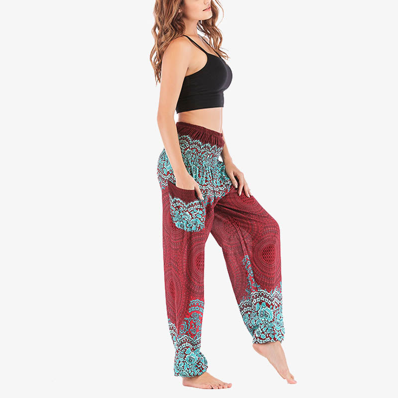 Buddha Stones Round Geometric Pattern Loose Casual Harem Trousers High Waist Women's Yoga Pants - image 8