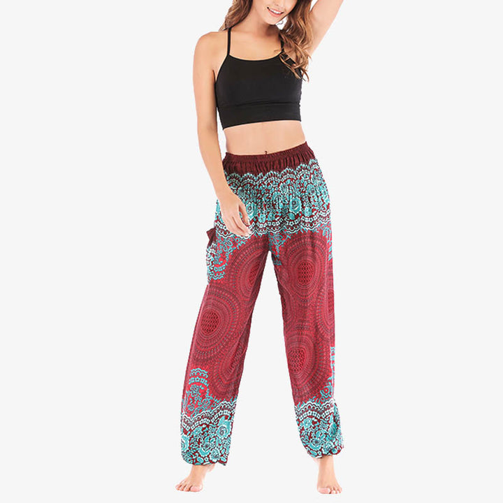 Buddha Stones Round Geometric Pattern Loose Casual Harem Trousers High Waist Women's Yoga Pants