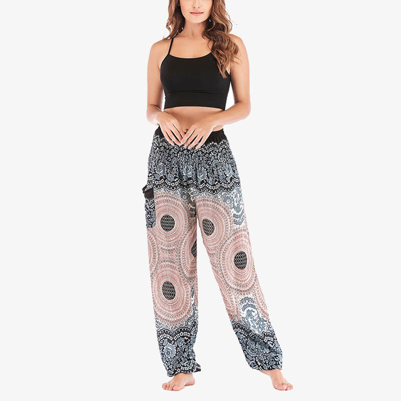 Buddha Stones Round Geometric Pattern Loose Casual Harem Trousers High Waist Women's Yoga Pants - image 17
