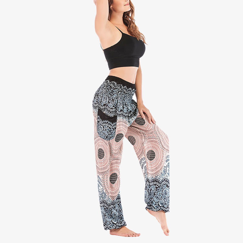 Buddha Stones Round Geometric Pattern Loose Casual Harem Trousers High Waist Women's Yoga Pants