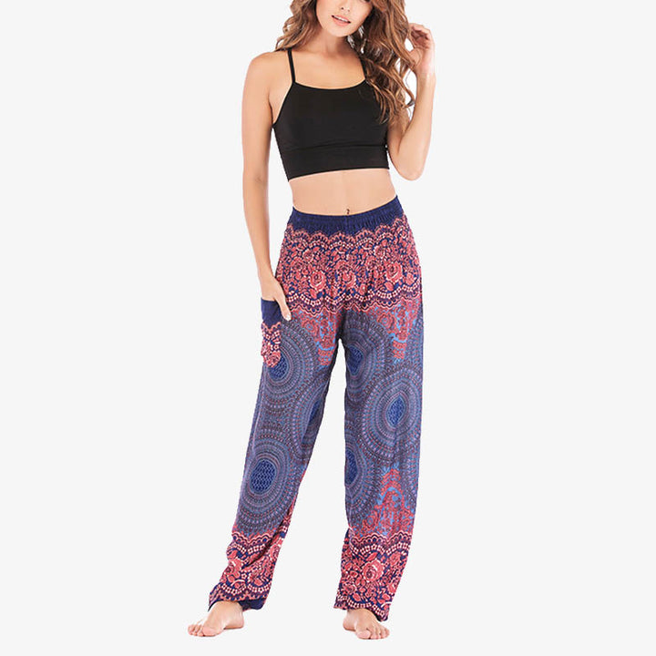 Buddha Stones Round Geometric Pattern Loose Casual Harem Trousers High Waist Women's Yoga Pants