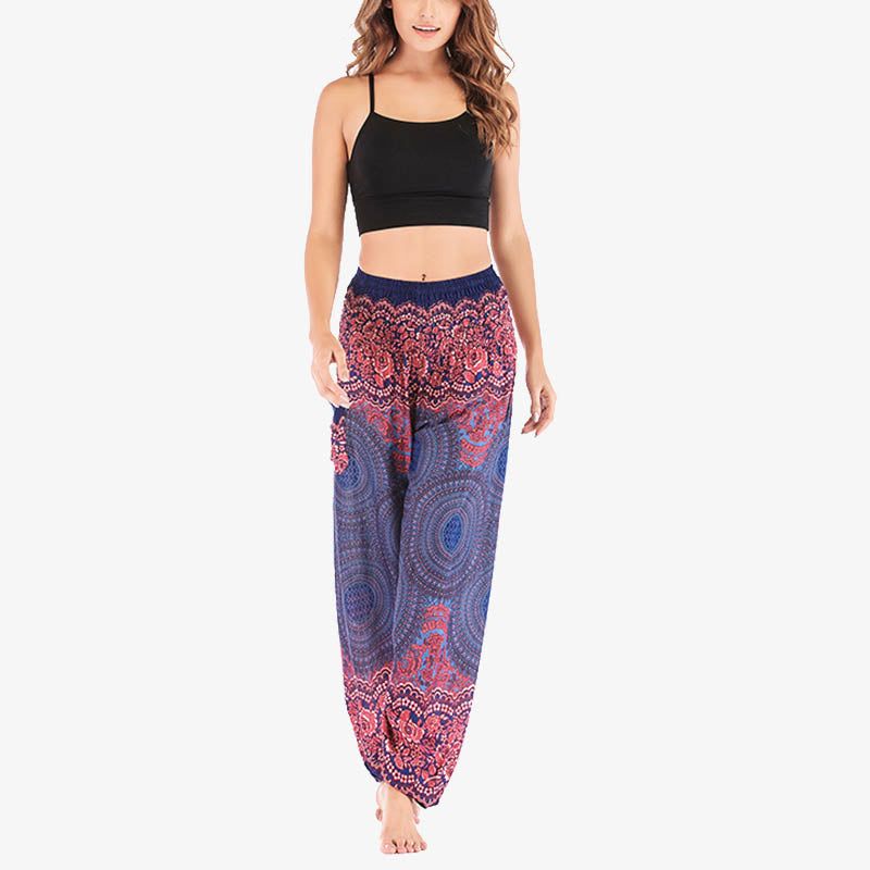 Buddha Stones Round Geometric Pattern Loose Casual Harem Trousers High Waist Women's Yoga Pants - image 32