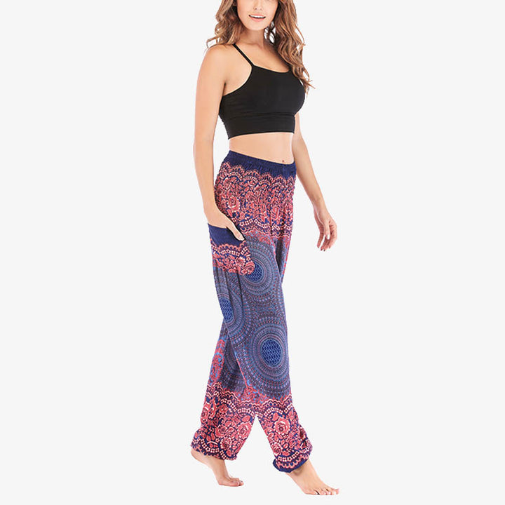 Buddha Stones Round Geometric Pattern Loose Casual Harem Trousers High Waist Women's Yoga Pants - image 32