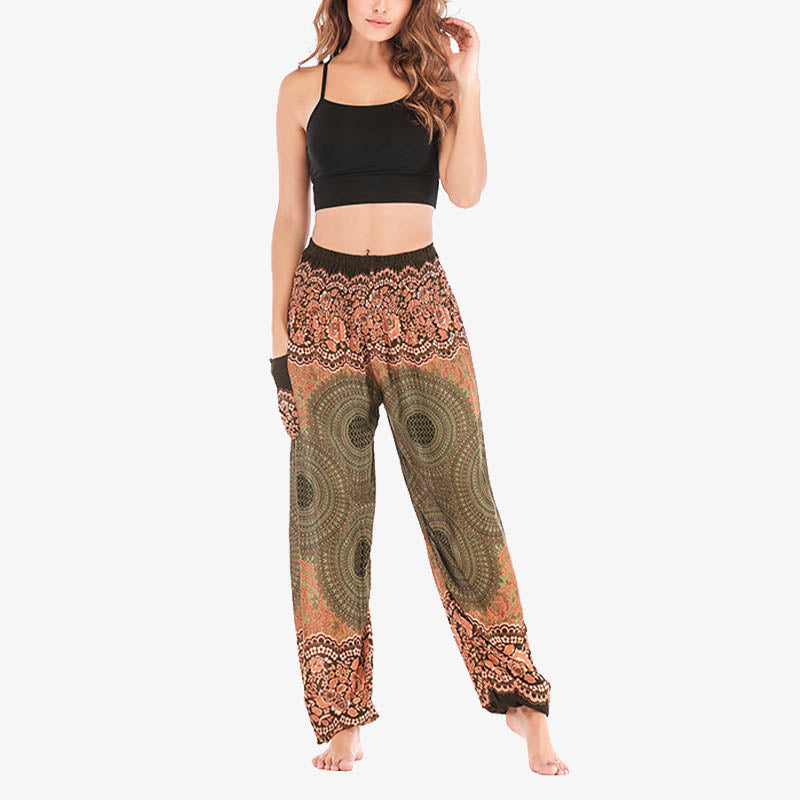 Buddha Stones Round Geometric Pattern Loose Casual Harem Trousers High Waist Women's Yoga Pants - image 40