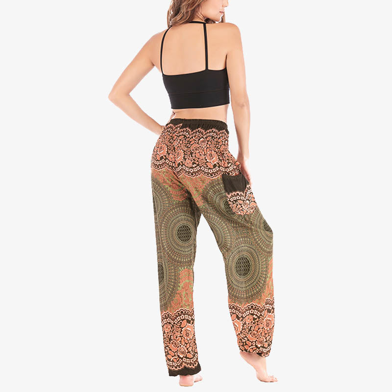 Buddha Stones Round Geometric Pattern Loose Casual Harem Trousers High Waist Women's Yoga Pants