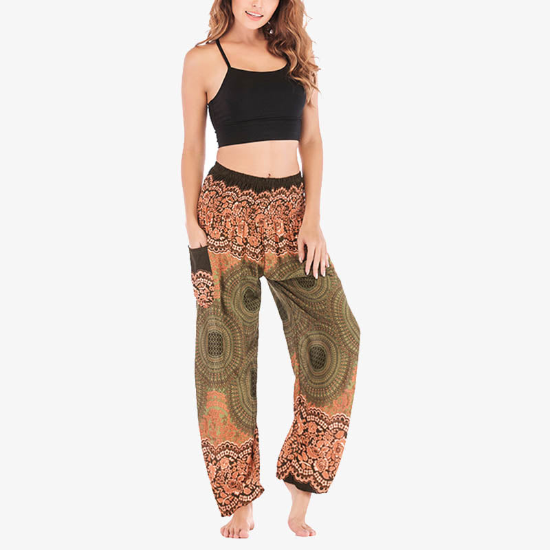 Buddha Stones Round Geometric Pattern Loose Casual Harem Trousers High Waist Women's Yoga Pants - image 46