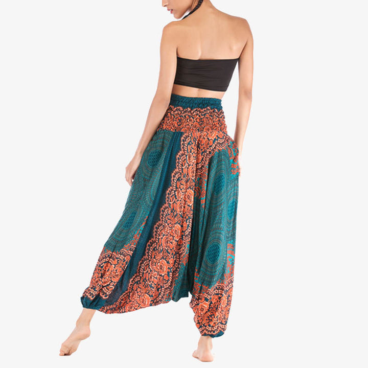 Buddha Stones Two Style Wear Round Geometric Pattern Loose Smocked Harem Trousers Jumpsuit High Waist Women's Yoga Pants - image 23