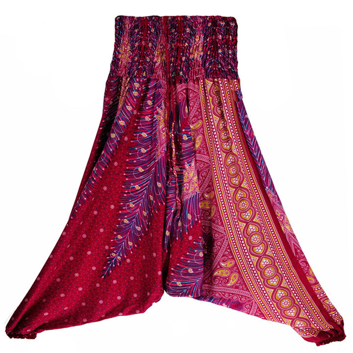 Buddha Stones Two Style Wear Feathers Geometric Pattern Loose Smocked Trousers Jumpsuit Women's Yoga Pants - image 10