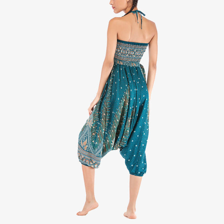 Buddha Stones Two Style Wear Feathers Geometric Pattern Loose Smocked Trousers Jumpsuit Women's Yoga Pants - image 36