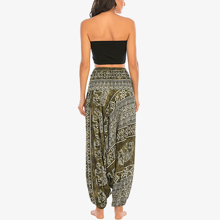 Buddha Stones Two Style Wear Elephant Pattern Loose Smocked Harem Trousers Jumpsuit Women's Yoga Pants - image 13
