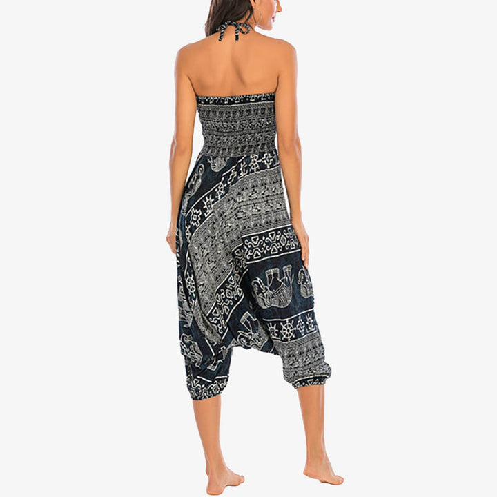 Buddha Stones Two Style Wear Elephant Pattern Loose Smocked Harem Trousers Jumpsuit Women's Yoga Pants