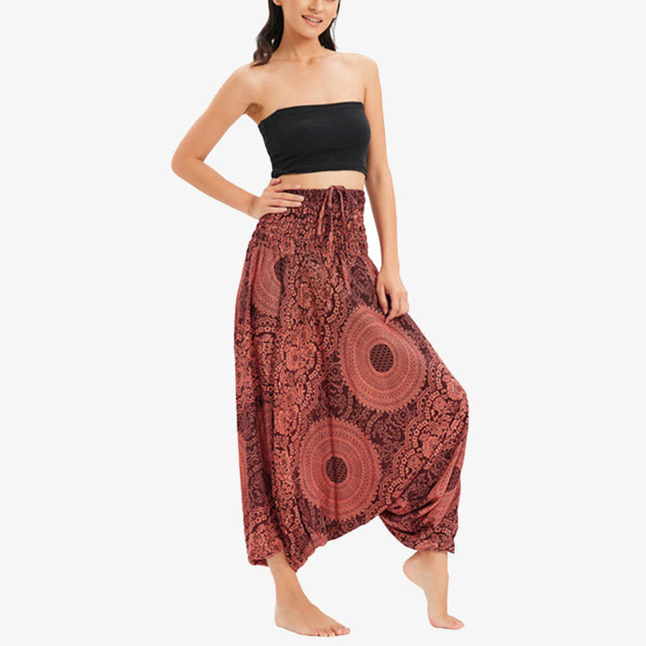 Buddha Stones Two Style Wear Round Geometric Loose Casual Harem Trousers Jumpsuit Women's Yoga Pants