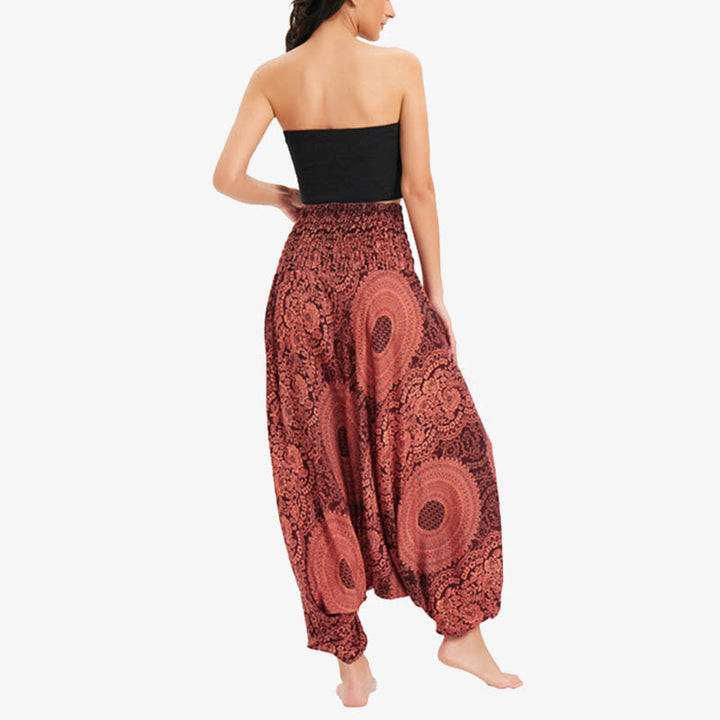 Buddha Stones Two Style Wear Round Geometric Loose Casual Harem Trousers Jumpsuit Women's Yoga Pants