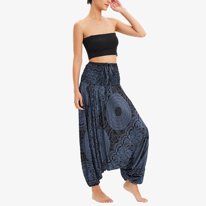 Buddha Stones Two Style Wear Round Geometric Loose Casual Harem Trousers Jumpsuit Women's Yoga Pants