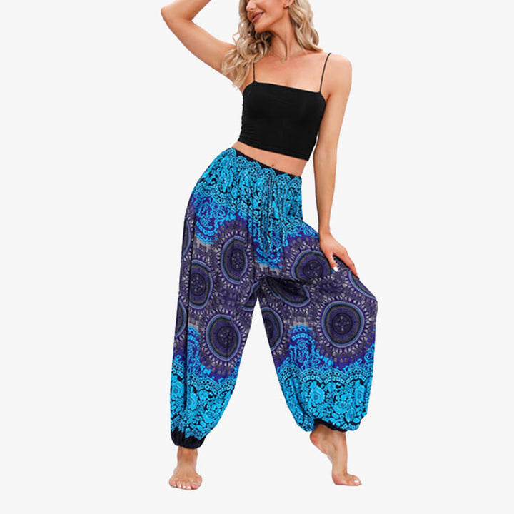 Buddha Stones Round Geometric Flower Floral Loose Harem Trousers Women's Yoga Pants