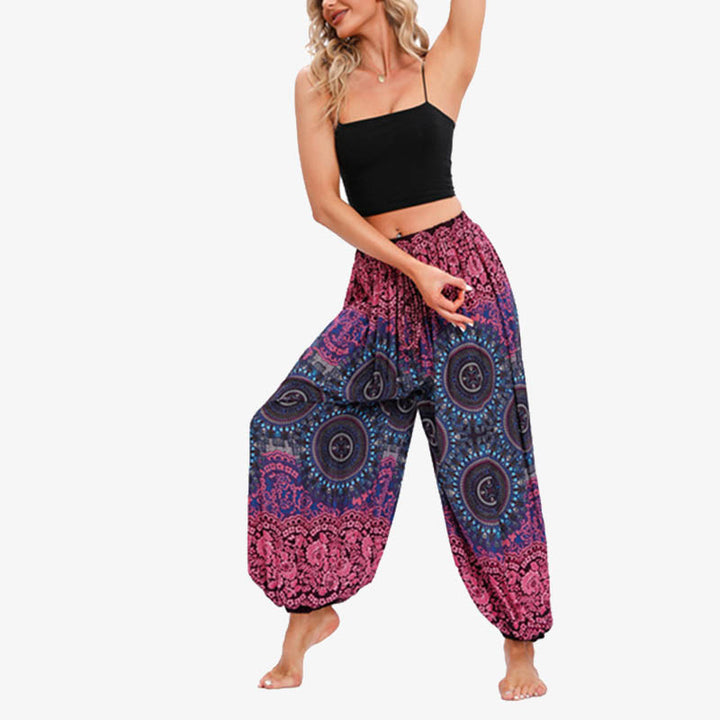 Buddha Stones Round Geometric Flower Floral Loose Harem Trousers Women's Yoga Pants