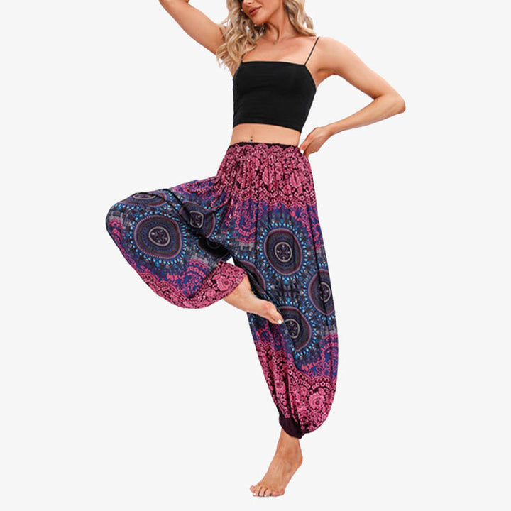 Buddha Stones Round Geometric Flower Floral Loose Harem Trousers Women's Yoga Pants - image 1