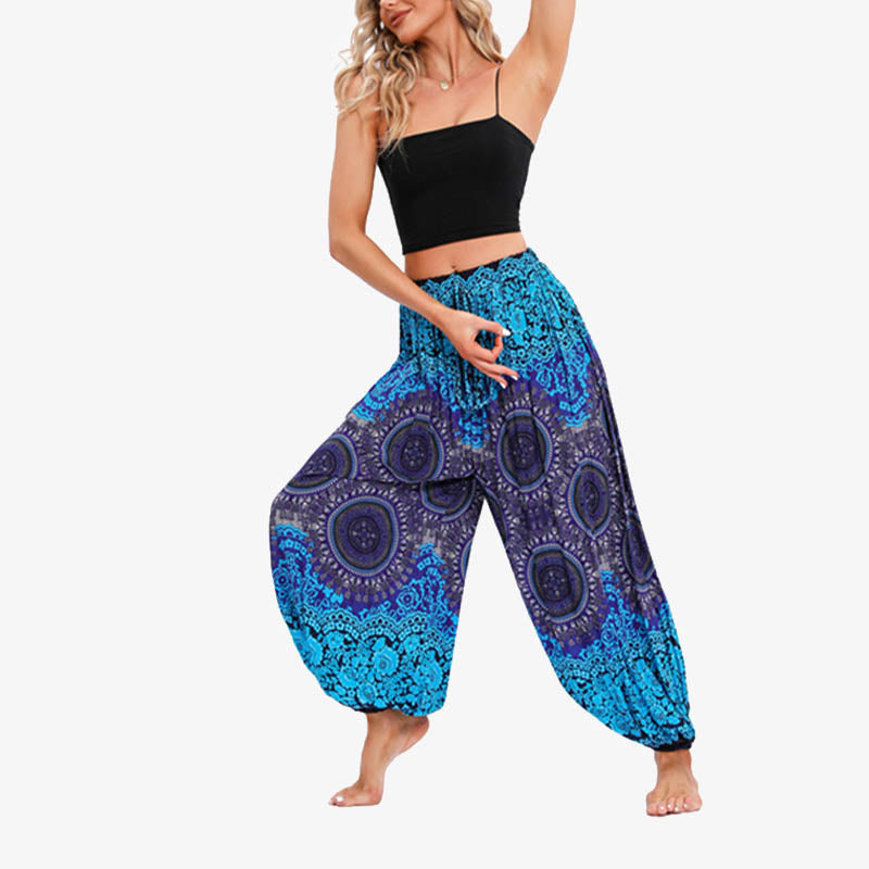 Buddha Stones Round Geometric Flower Floral Loose Harem Trousers Women's Yoga Pants