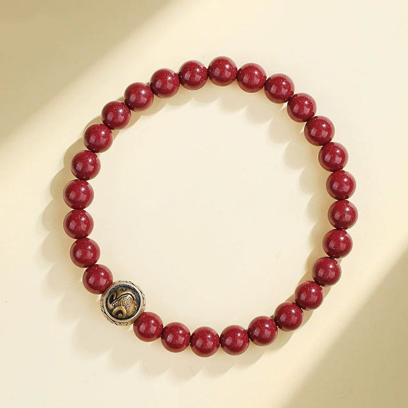 Buddha Stones 925 Sterling Silver Natural Cinnabar Four Beasts Blessing Bracelet - 6mm - Black Turtle(Wrist Circumference 14-16cm) - image 3