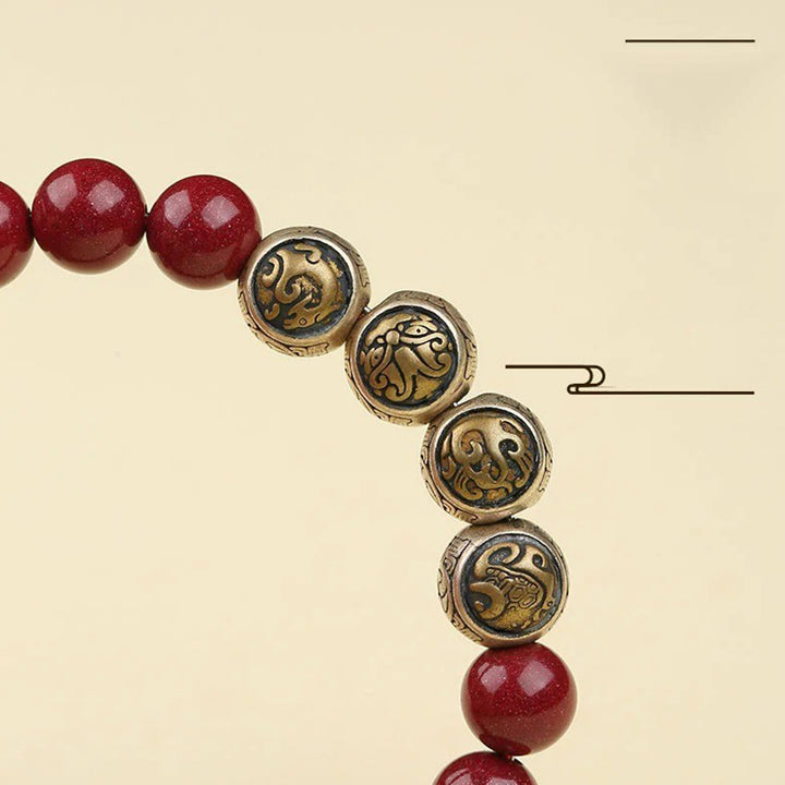 Buddha Stones 925 Sterling Silver Natural Cinnabar Four Beasts Blessing Bracelet - image 14