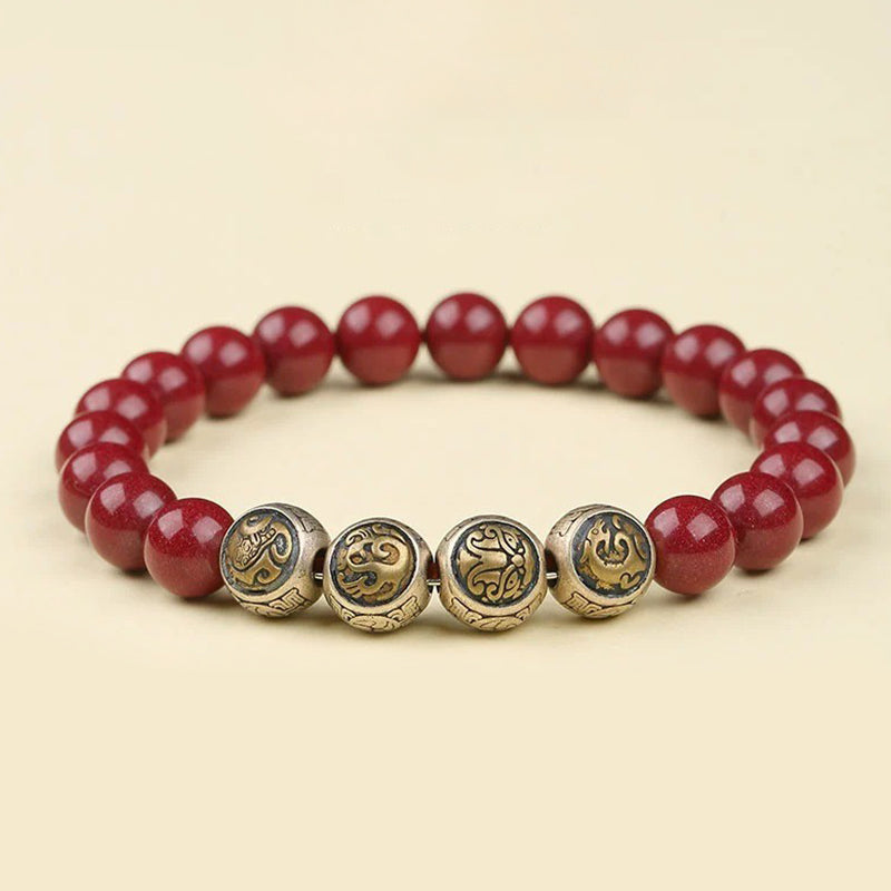Buddha Stones 925 Sterling Silver Natural Cinnabar Four Beasts Blessing Bracelet - image 11