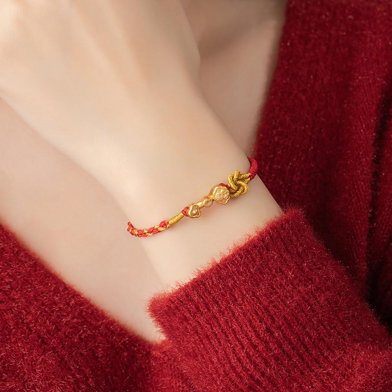 Buddha Stones 999 Sterling Silver Ruyi Handle Fu Character Fortune Luck Rope Bracelet - image 3
