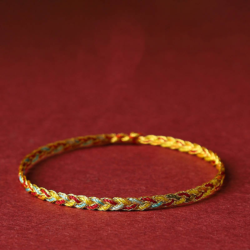 Buddha Stones Handmade Multicolored Dragon Scale Pattern Braid String Bracelet - 19cm - image 0