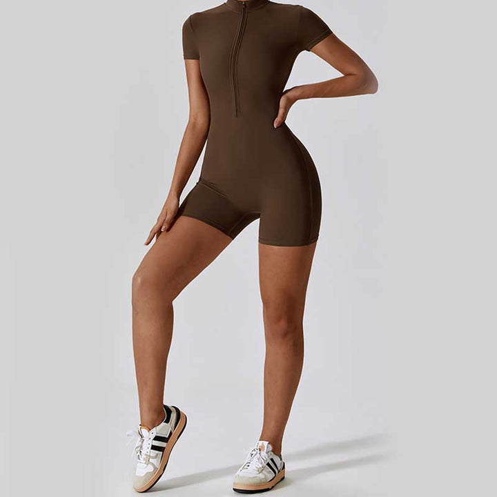 Buddha Stones High Stretch Zipper Short Sleeve Jumpsuit Sports Fitness Yoga Women Bodysuit - image 28