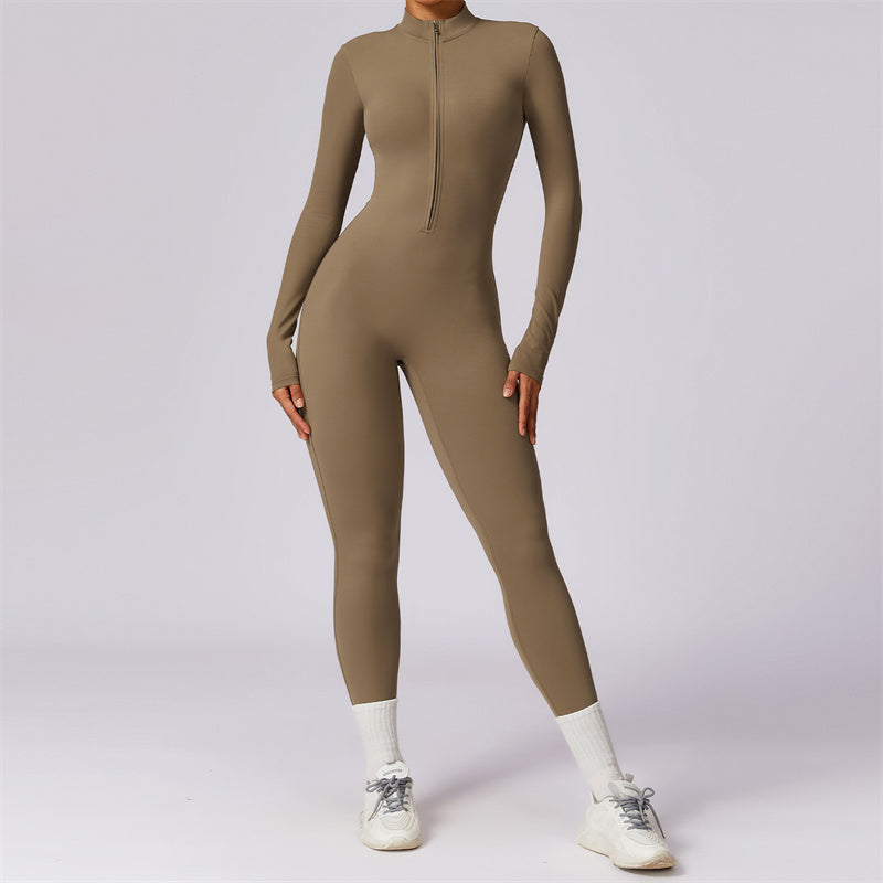 Buddha Stones Women Zipper Long Sleeve Shapewear Jumpsuit Sports Fitness Yoga Bodysuit