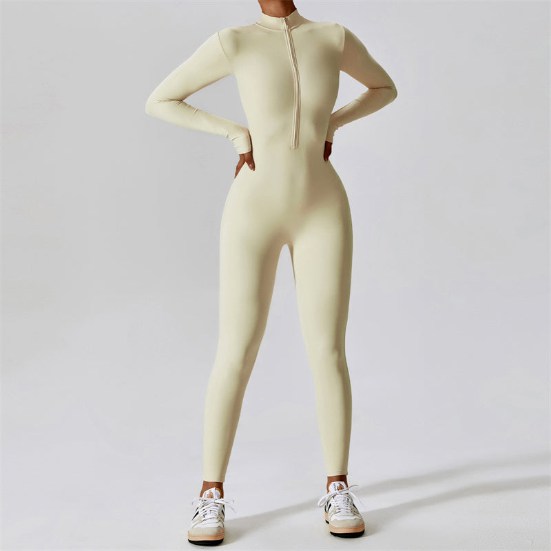 Buddha Stones Women Zipper Long Sleeve Shapewear Jumpsuit Sports Fitness Yoga Bodysuit