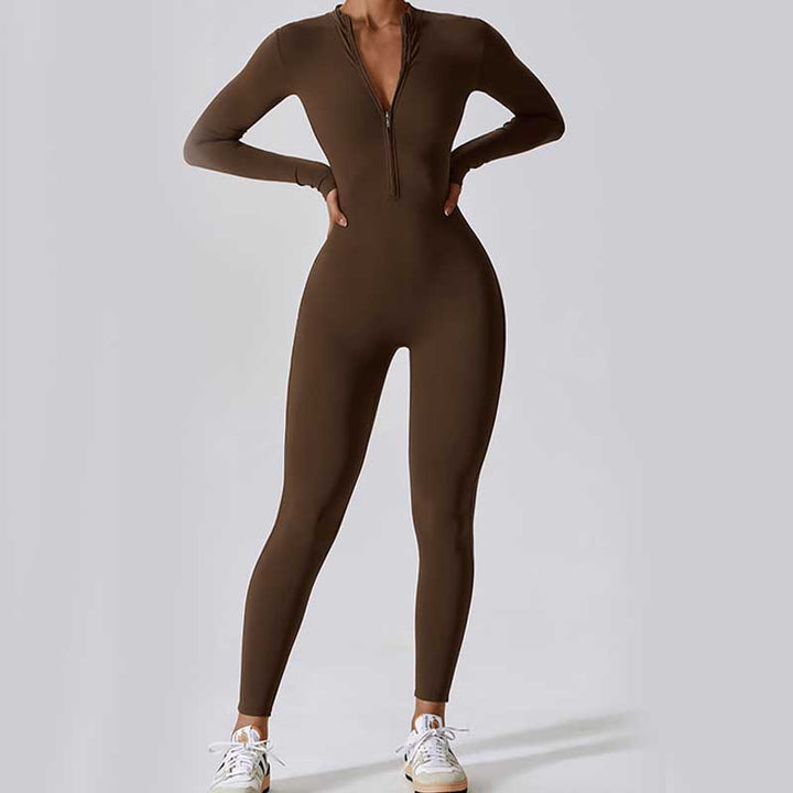 Buddha Stones Women Zipper Long Sleeve Shapewear Jumpsuit Sports Fitness Yoga Bodysuit